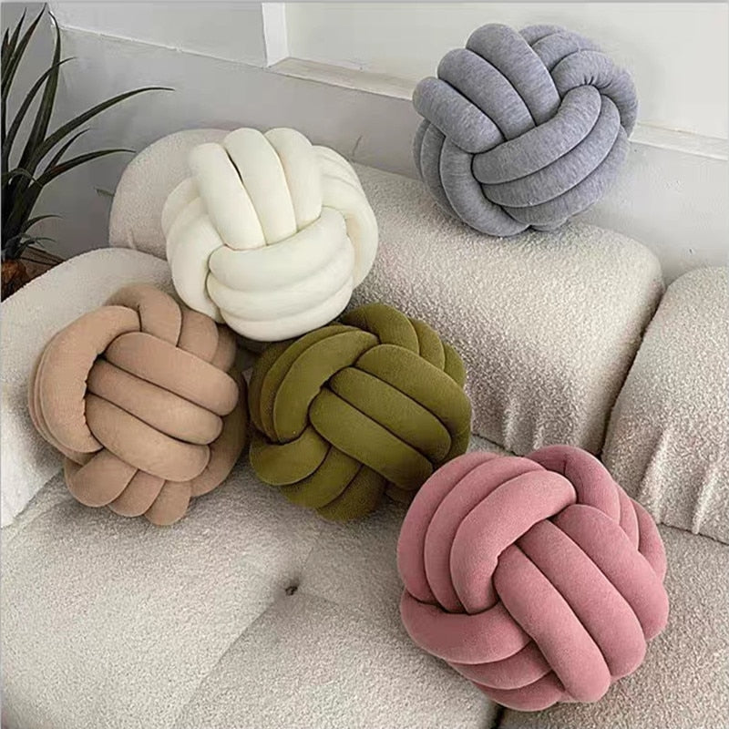 Soft Round Handmade Knotted Ball Sofa Pillow Velvet Plush Ball